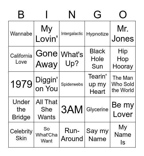 90's Throwbacks Bingo Card