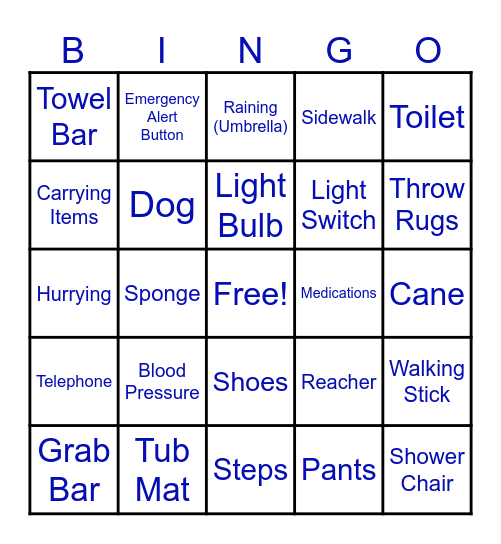 FALL PREVENTION Bingo Card
