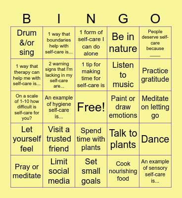 Self-Care Bingo Card