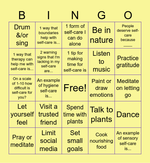 Self-Care Bingo Card