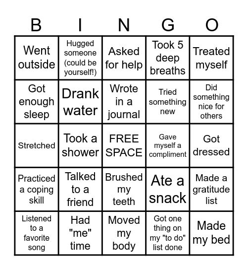 Self-Care Bingo Card