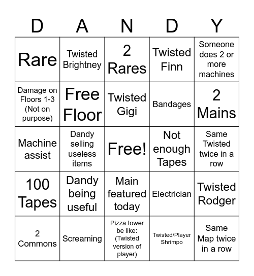 Dandy's World Bingo Card