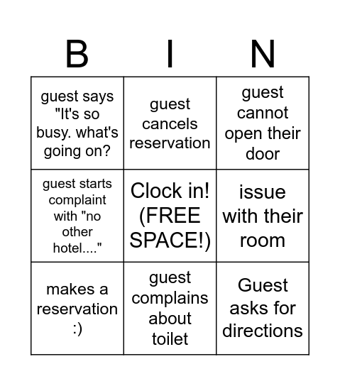 FRONT DESK SHENANIGANS Bingo Card