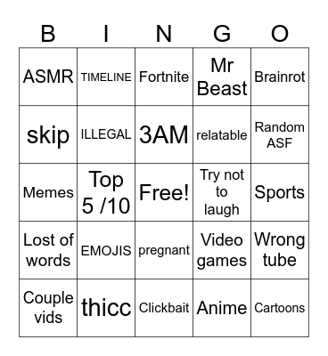 BAD CONTENT BINGO Card