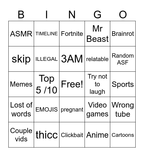 BAD CONTENT BINGO Card