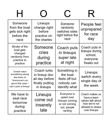 Varsity girls hocr week bingo Card