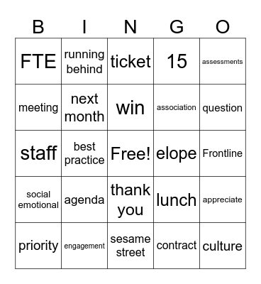 District Leadership Bingo Card