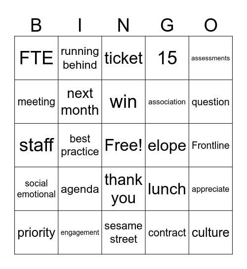 District Leadership Bingo Card