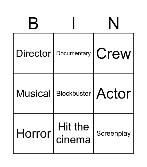 Film Vocabulary Bingo Card