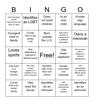 D&I Bingo Card