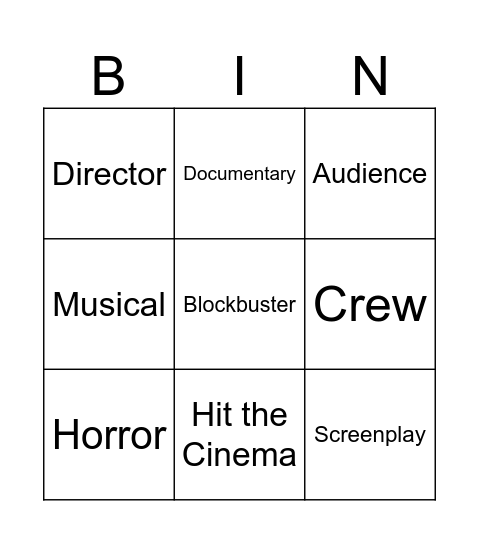 Film Vocabulary Bingo Card