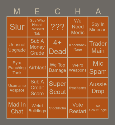 MVM Mecha Engine Bingo! Bingo Card