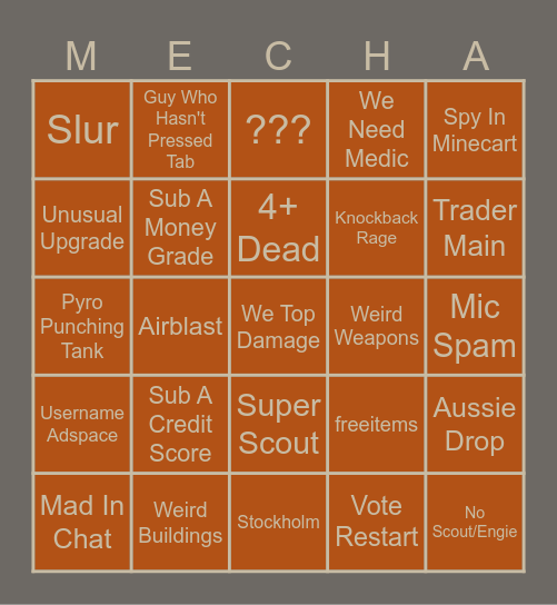 MVM Mecha Engine Bingo! Bingo Card