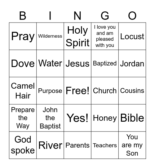 John the Baptist and Jesus Bingo Card