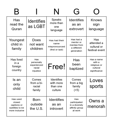 D&I Bingo Card