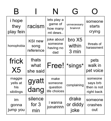 discord bingoooo Bingo Card