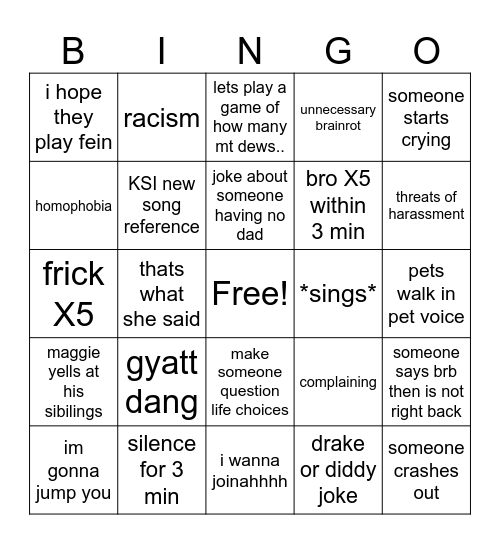 discord bingoooo Bingo Card