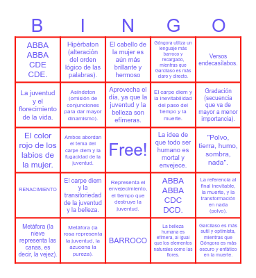 SONETO XXIII Y SONETO CLXVI Bingo Card