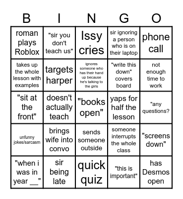 maths class bingo Card