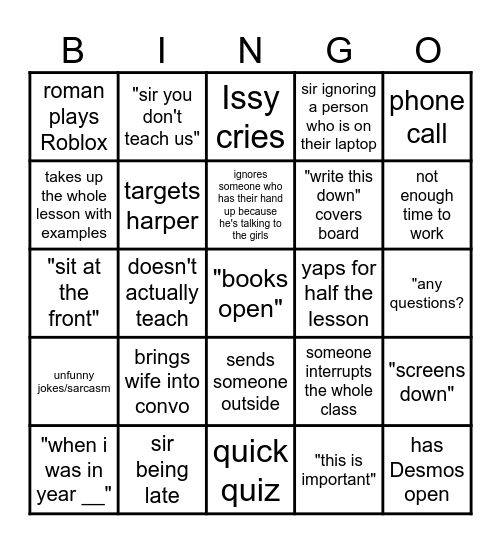 maths class bingo Card