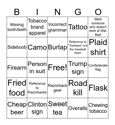 Arkansan Wedding Bingo Card