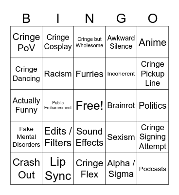 Cringe Comp Bingo Card