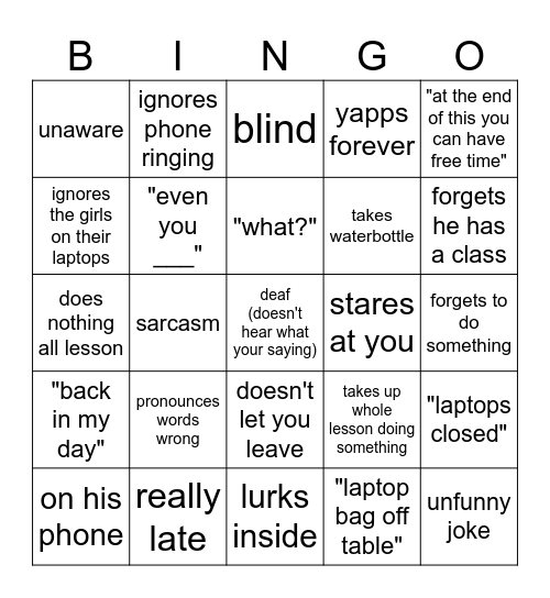 Mr latter bingo Card