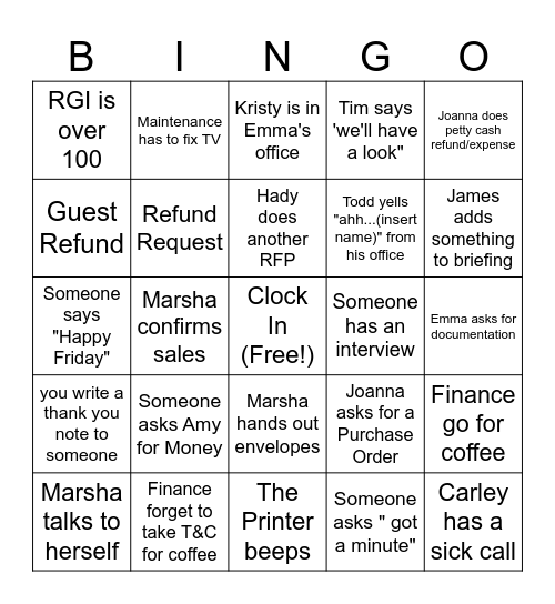 Admin Bingo Card