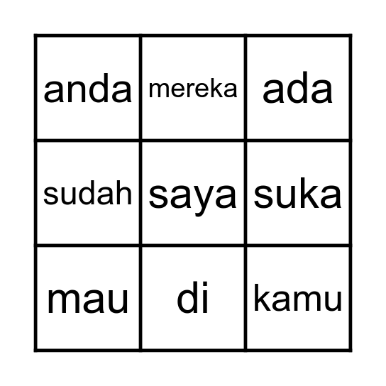 SUDAH! Bingo Card