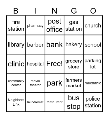 COMMUNITY PLACES Bingo Card