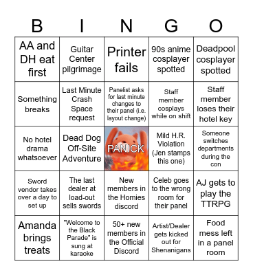 Anime Dallas Staff 2024 Bingo Card