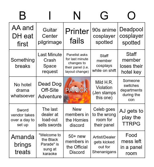 Anime Dallas Staff 2024 Bingo Card