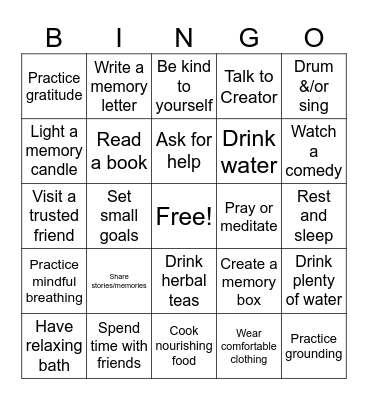 Self-Care Ideas Bingo Card