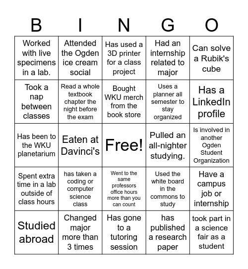 STEM BINGO Card