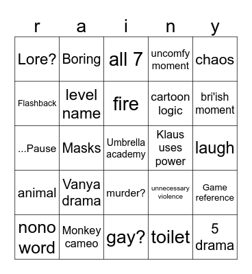 umbrella academy Bingo Card
