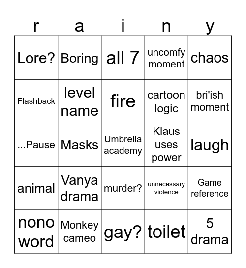 umbrella academy Bingo Card