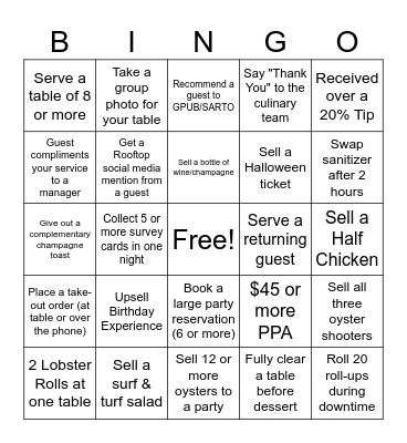 Rooftop Bingo Card