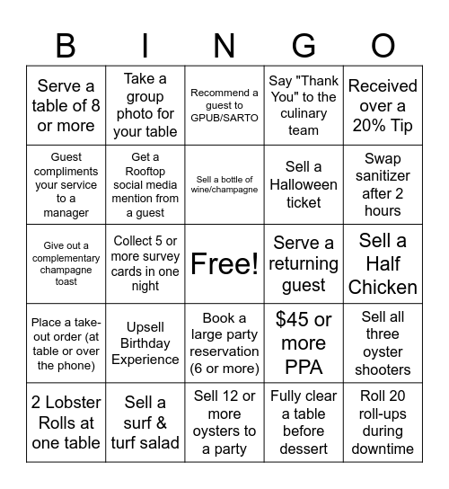 Rooftop Bingo Card