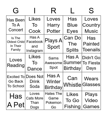 Girls Retreat Get To Know You Bingo Card