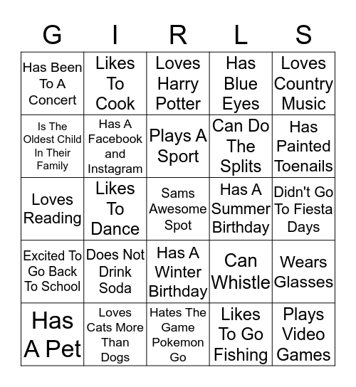 Girls Retreat Get To Know You Bingo Card