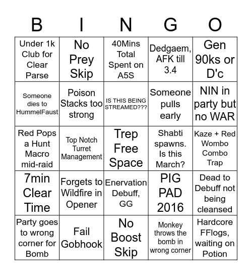 Red's MCH Debut - A5S Bingo Card