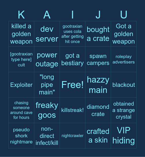 Kaiju Paradise bingo (3.3.1) Bingo Card