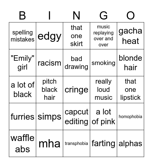 Cringe lmao Bingo Card