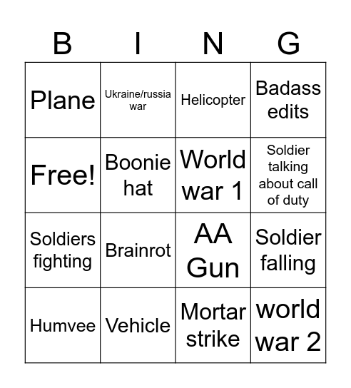 Army meme BINGO Card