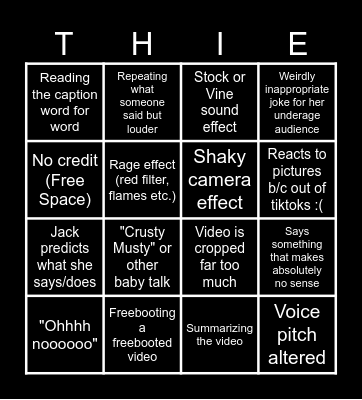 Sssniperwolf Bbbingo! Bingo Card