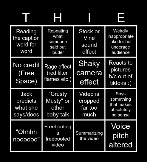 Sssniperwolf Bbbingo! Bingo Card