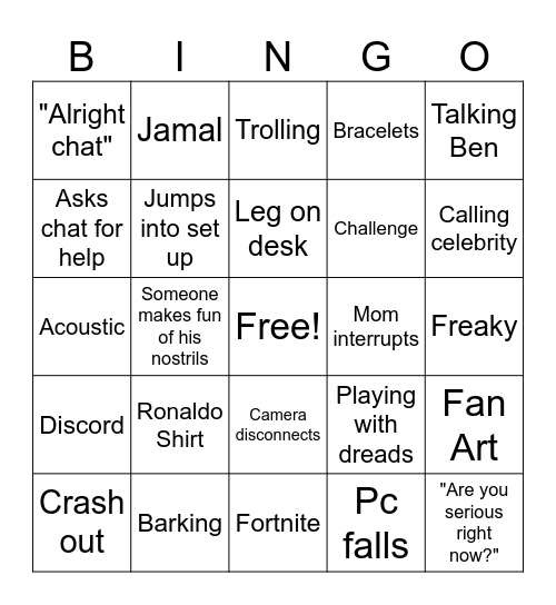 IShowSpeed Bingo Card