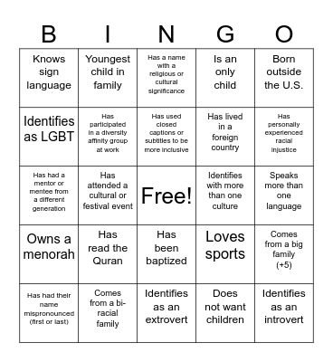 D&I Bingo Card