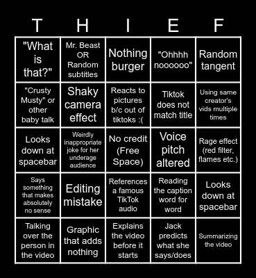 Sssniperwolf Bbbingo! Bingo Card