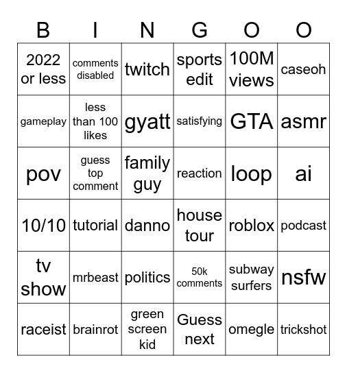 Untitled Bingo Card